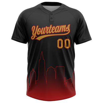 Custom Black Old Gold-Red San Francisco City Edition Gradient Two-Button Unisex Softball Jersey