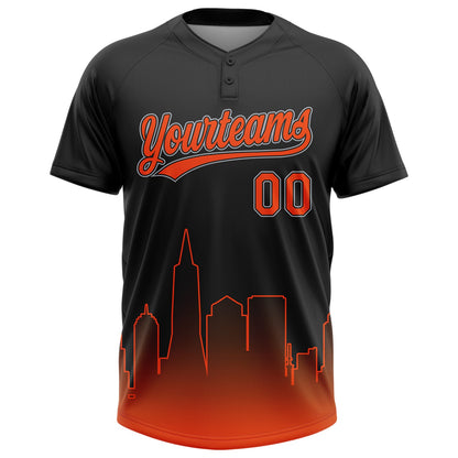 Custom Black Orange-Gray San Francisco City Edition Gradient Two-Button Unisex Softball Jersey