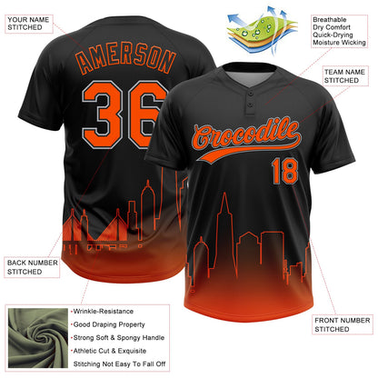 Custom Black Orange-Gray San Francisco City Edition Gradient Two-Button Unisex Softball Jersey