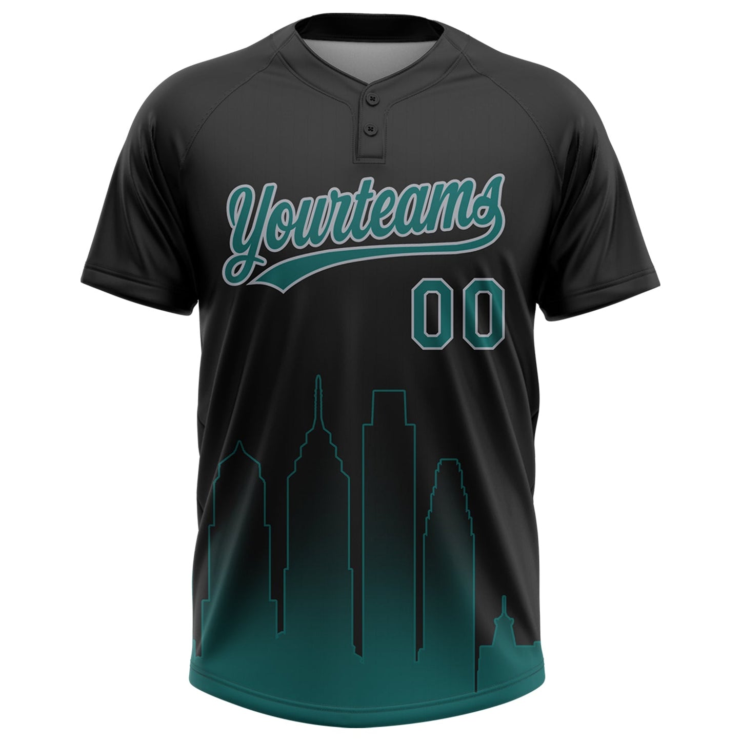 Custom Black Midnight Green-Gray Philadelphia City Edition Gradient Two-Button Unisex Softball Jersey