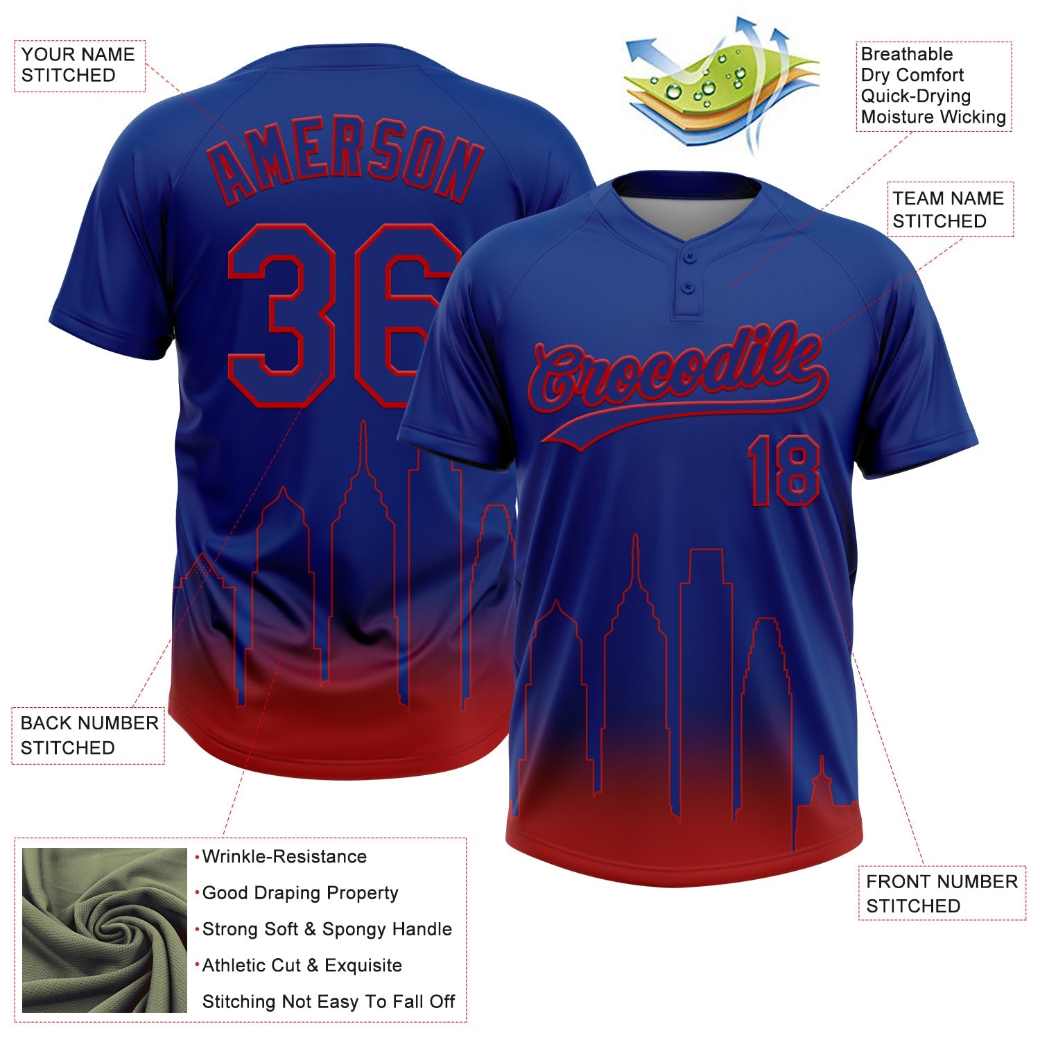 Custom Royal Red Philadelphia City Edition Gradient Two-Button Unisex Softball Jersey