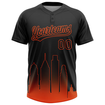 Custom Black Orange Philadelphia City Edition Gradient Two-Button Unisex Softball Jersey
