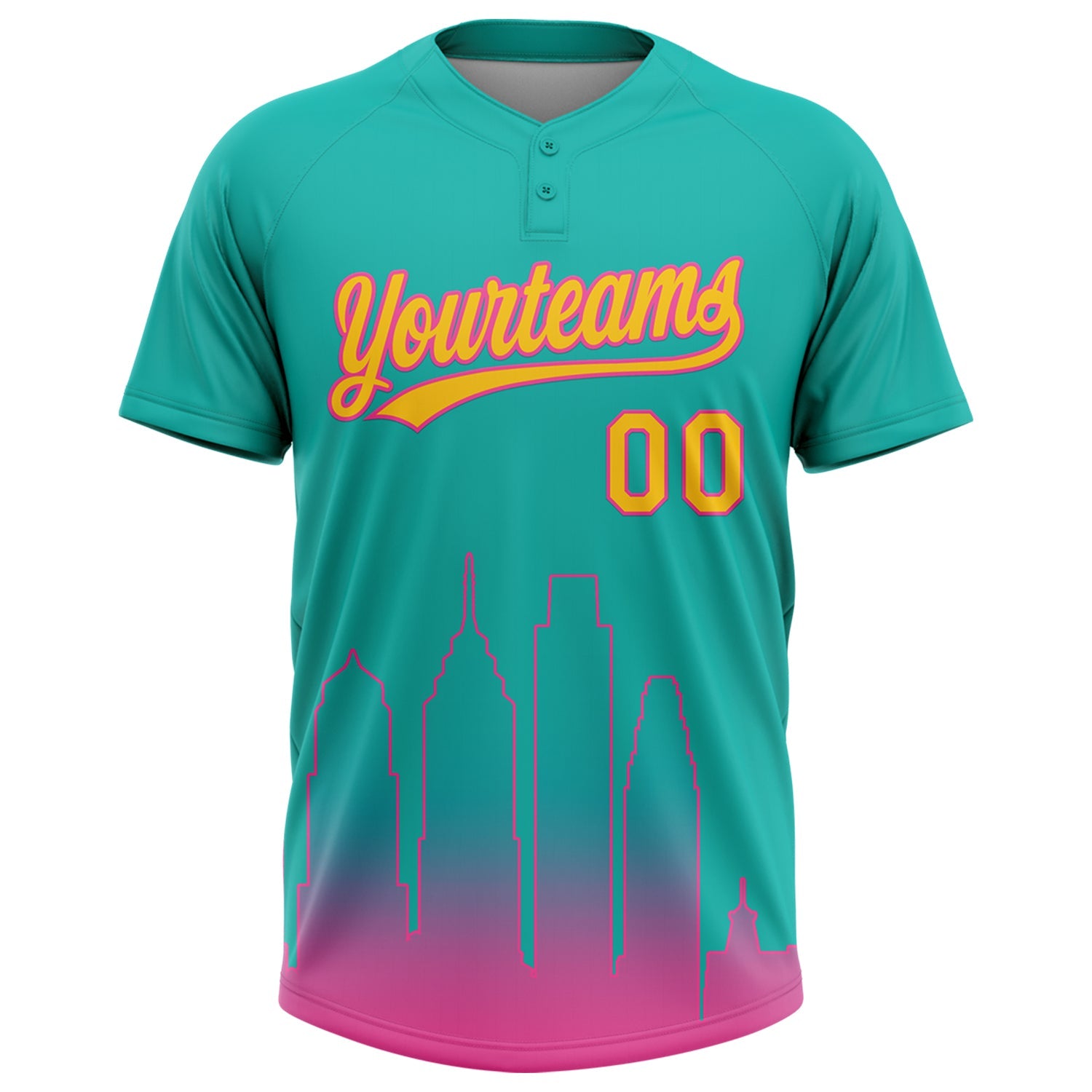 Custom Aqua Yellow-Pink San Diego City Edition Gradient Two-Button Unisex Softball Jersey