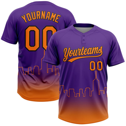 Custom Purple Bay Orange-Black Phoenix City Edition Gradient Two-Button Unisex Softball Jersey
