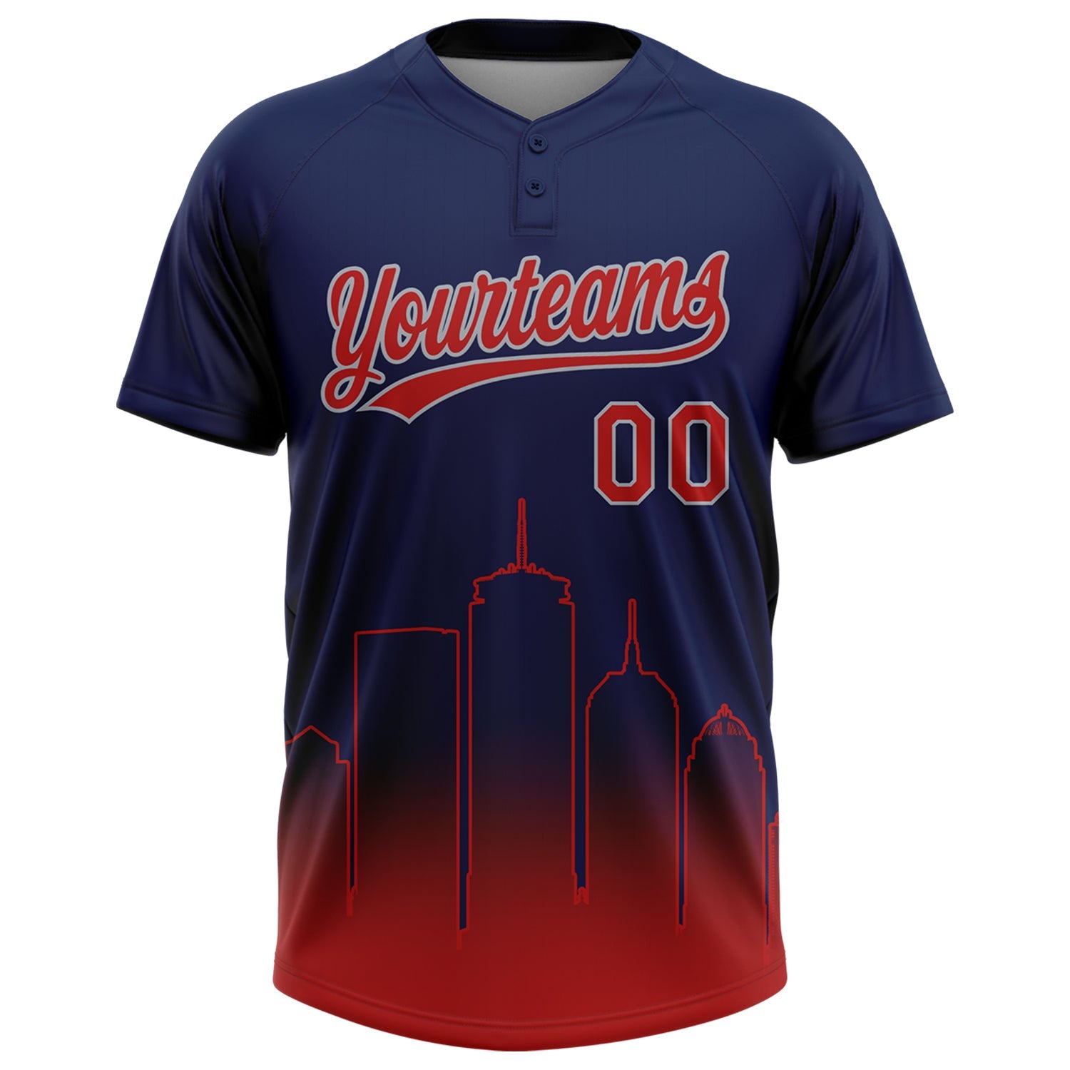 Custom Navy Red-Gray Boston City Edition Gradient Two-Button Unisex Softball Jersey
