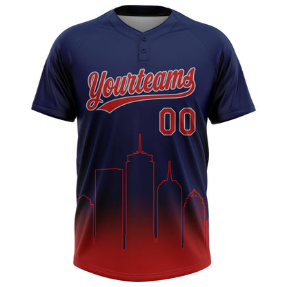 Custom Navy Red-Gray Boston City Edition Gradient Two-Button Unisex Softball Jersey