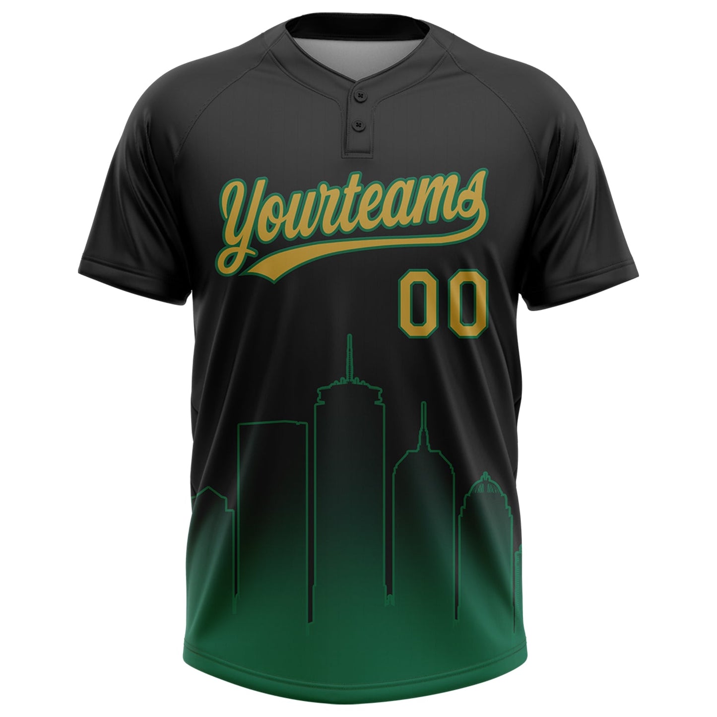 Custom Black Old Gold-Kelly Green Boston City Edition Gradient Two-Button Unisex Softball Jersey
