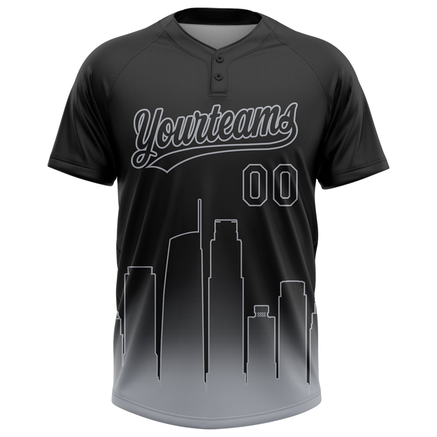 Custom Black Gray Los Angeles City Edition Gradient Two-Button Unisex Softball Jersey