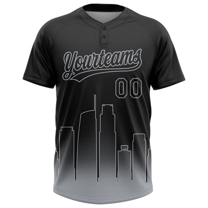 Custom Black Gray Los Angeles City Edition Gradient Two-Button Unisex Softball Jersey