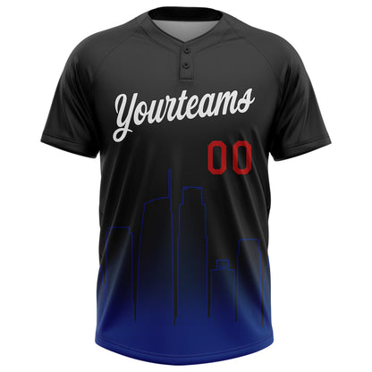 Custom Black White Royal-Red Los Angeles City Edition Gradient Two-Button Unisex Softball Jersey