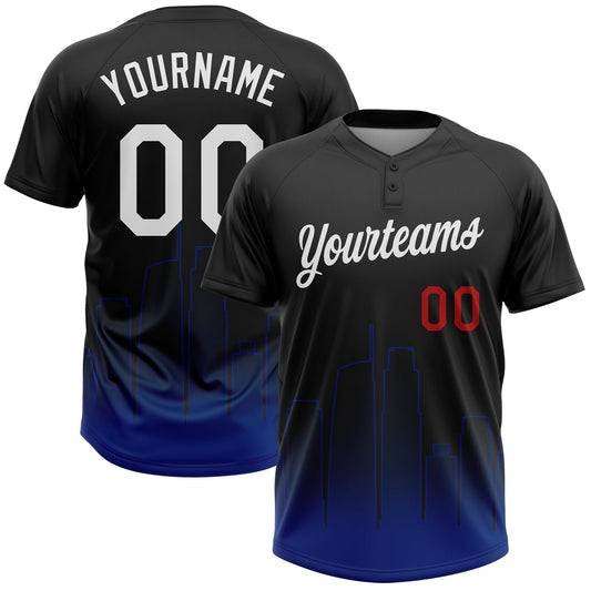 Custom Black White Royal-Red Los Angeles City Edition Gradient Two-Button Unisex Softball Jersey