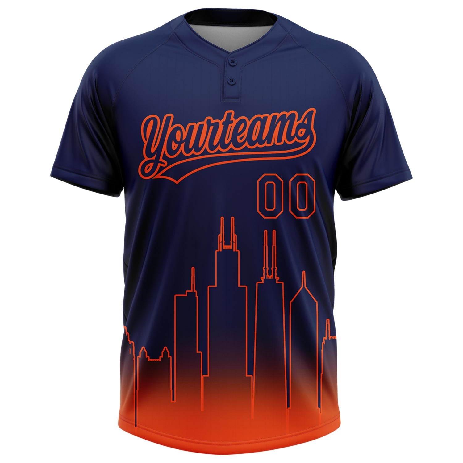 Custom Navy Orange Chicago City Edition Gradient Two-Button Unisex Softball Jersey