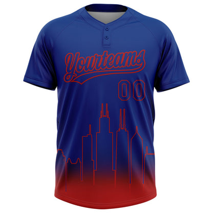 Custom Royal Red Chicago City Edition Gradient Two-Button Unisex Softball Jersey