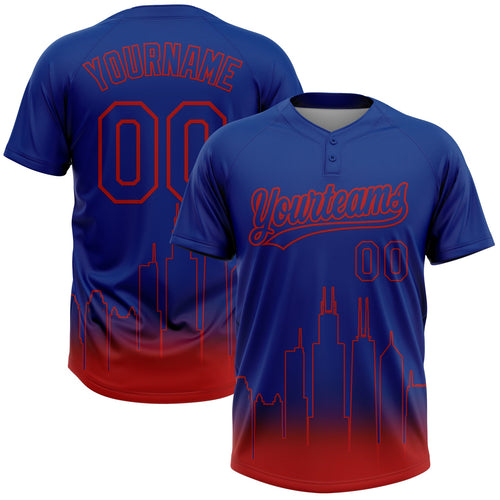 Custom Royal Red Chicago City Edition Gradient Two-Button Unisex Softball Jersey