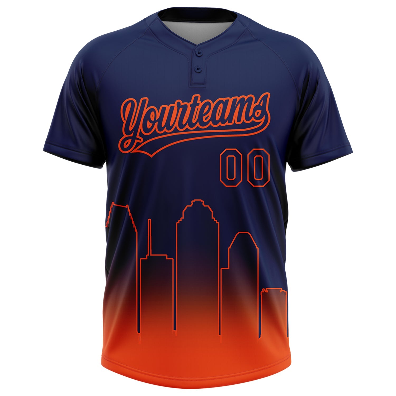 Custom Navy Orange Houston City Edition Gradient Two-Button Unisex Softball Jersey