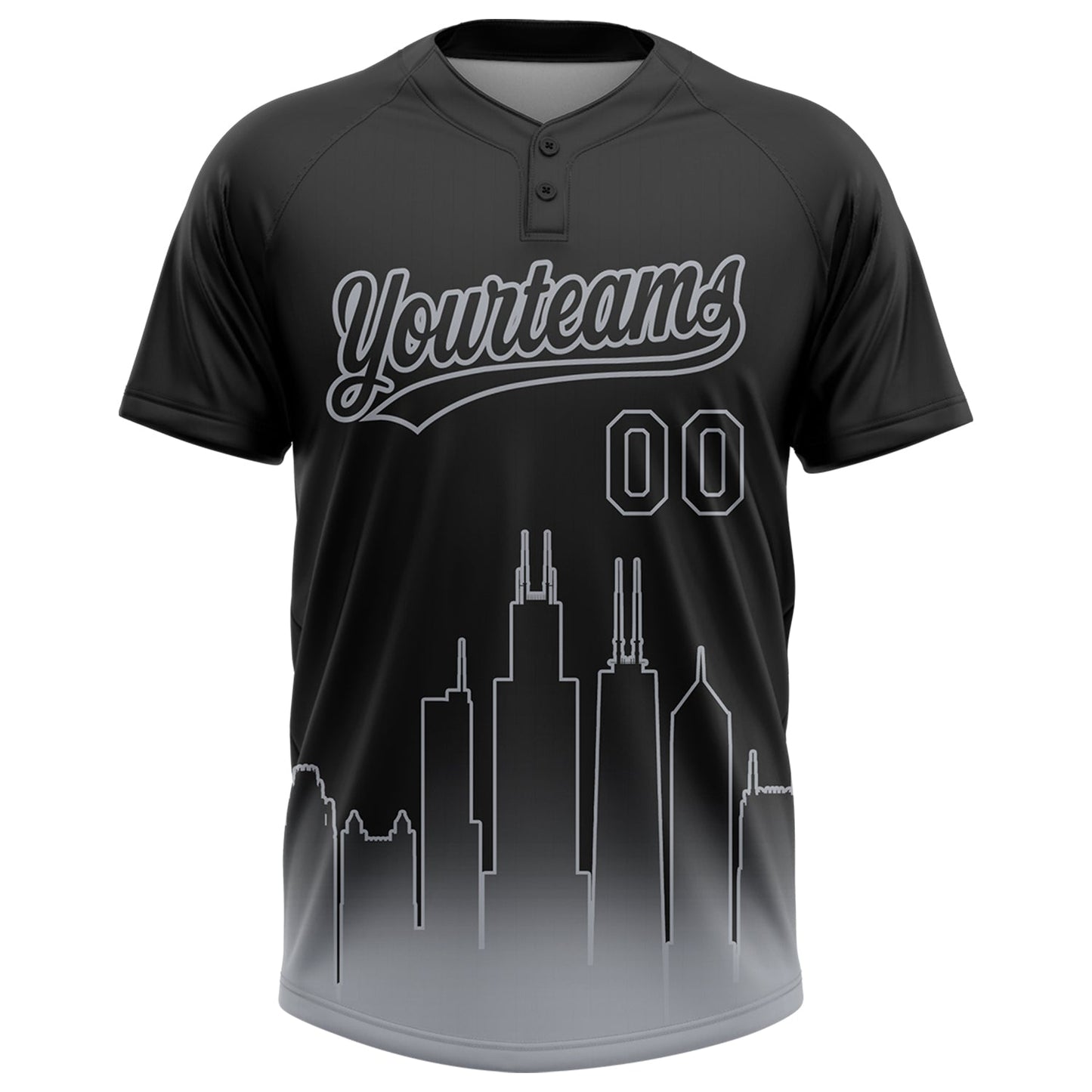 Custom Black Gray Chicago City Edition Gradient Two-Button Unisex Softball Jersey