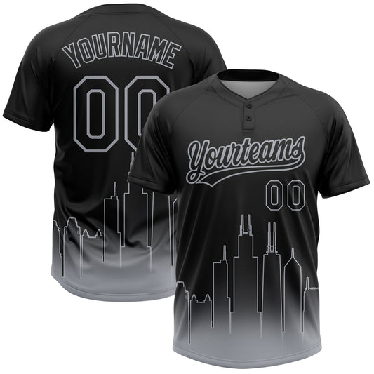 Custom Black Gray Chicago City Edition Gradient Two-Button Unisex Softball Jersey
