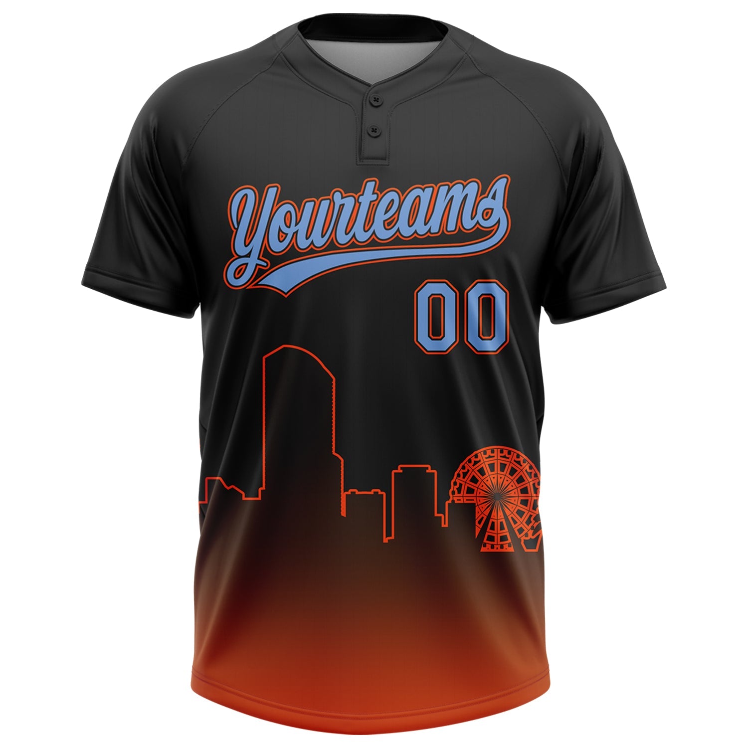 Custom Black Powder Blue-Orange Miami City Edition Gradient Two-Button Unisex Softball Jersey