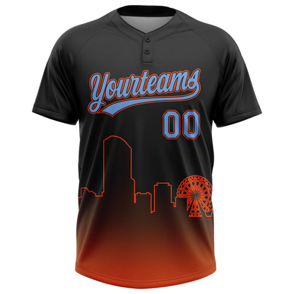 Custom Black Powder Blue-Orange Miami City Edition Gradient Two-Button Unisex Softball Jersey