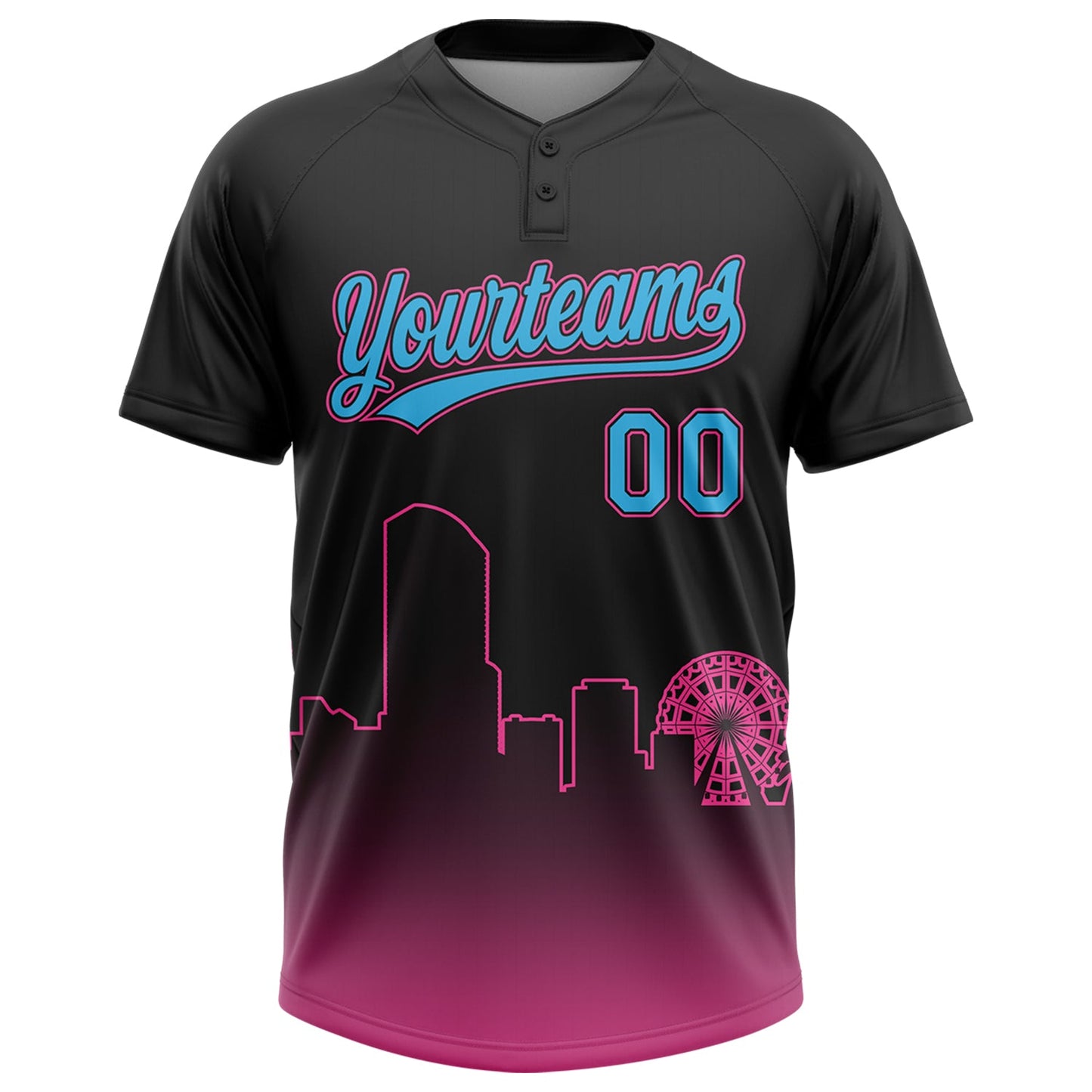 Custom Black Sky Blue-Pink Miami City Edition Gradient Two-Button Unisex Softball Jersey