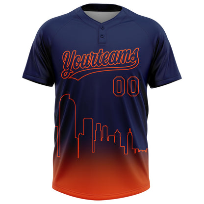 Custom Navy Orange Denver City Edition Gradient Two-Button Unisex Softball Jersey