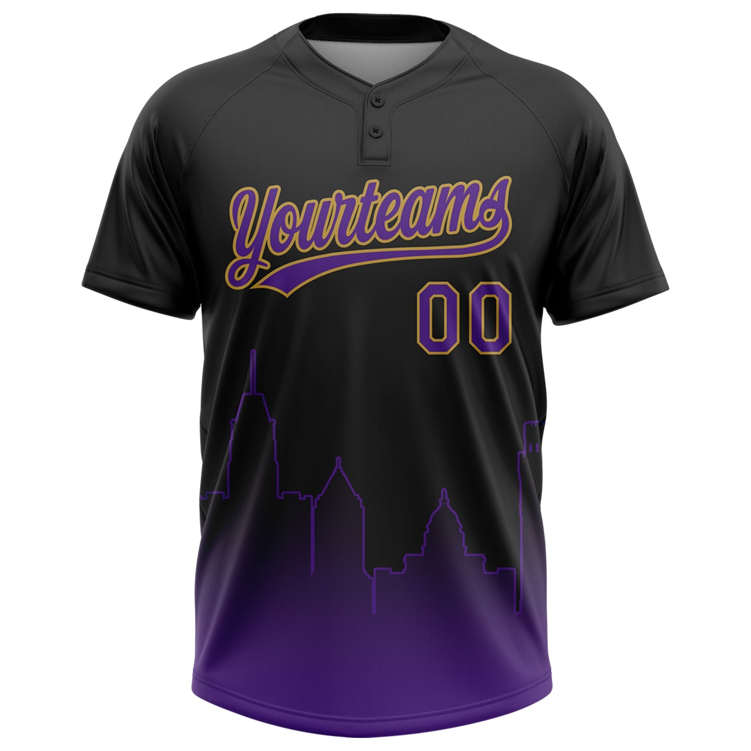 Custom Black Purple-Old Gold Baltimore City Edition Gradient Two-Button Unisex Softball Jersey