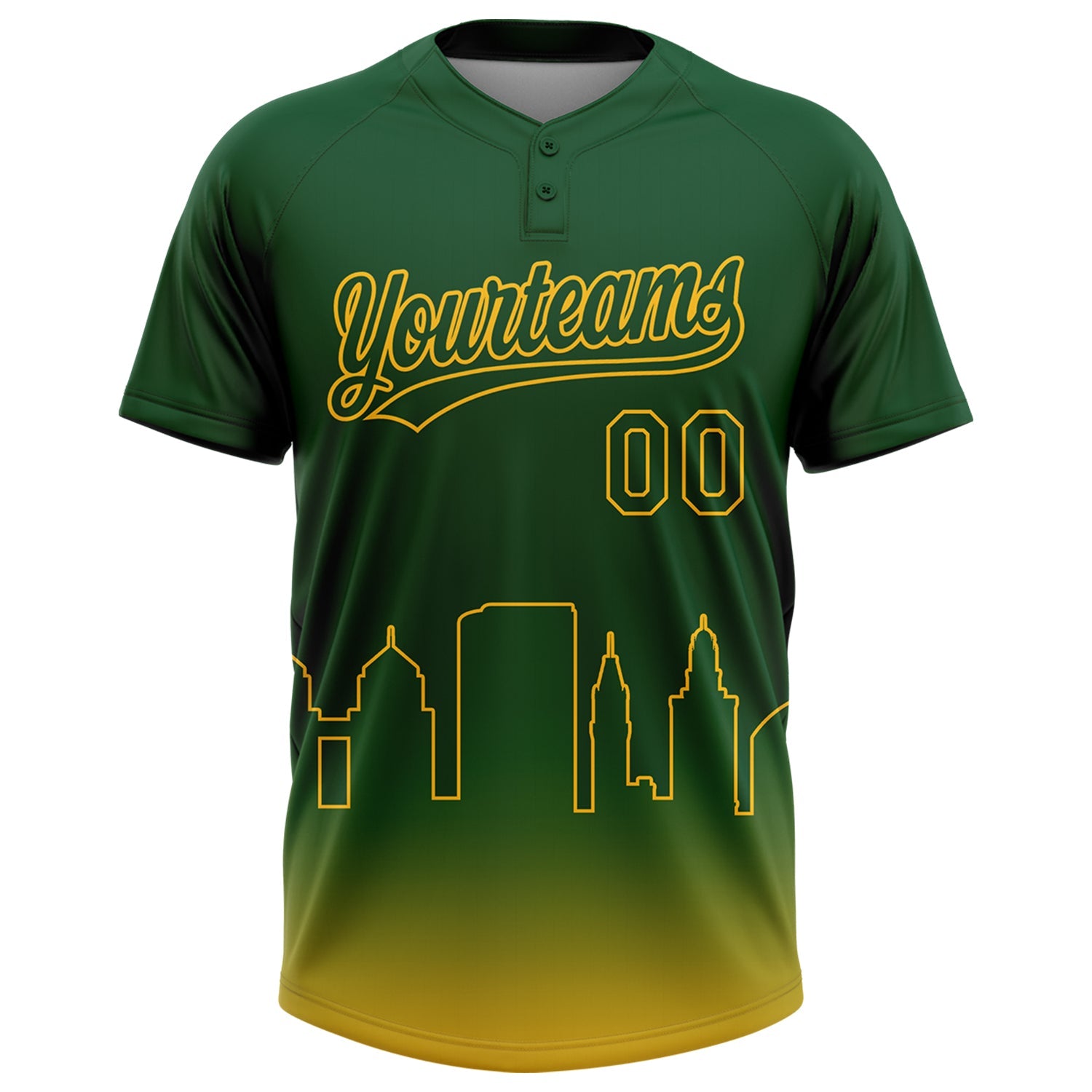 Custom Green Gold Oakland City Edition Gradient Two-Button Unisex Softball Jersey
