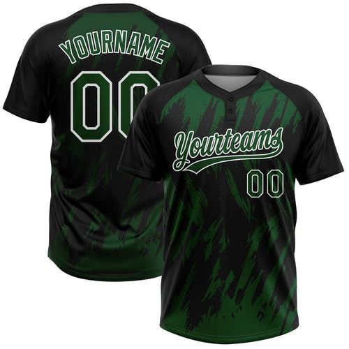 Custom Black Green-White Splatter Torn Sharp Brush Stroke Two-Button Unisex Softball Jersey