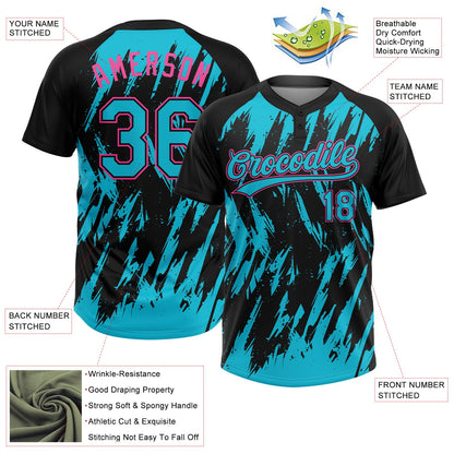 Custom Black Lakes Blue-Pink Splatter Torn Sharp Brush Stroke Two-Button Unisex Softball Jersey