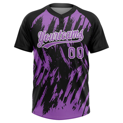 Custom Black Medium Purple-White Splatter Torn Sharp Brush Stroke Two-Button Unisex Softball Jersey