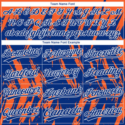 Custom Orange Royal-White Splatter Torn Sharp Brush Stroke Two-Button Unisex Softball Jersey