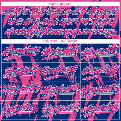 Custom Pink Royal-White Splatter Torn Sharp Brush Stroke Two-Button Unisex Softball Jersey