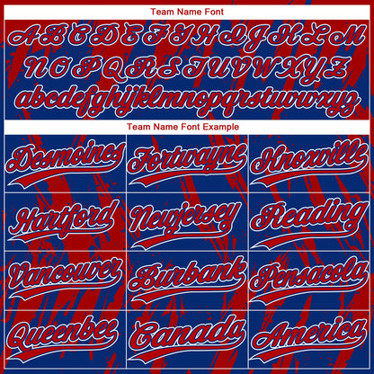 Custom Red Royal-White Splatter Torn Sharp Brush Stroke Two-Button Unisex Softball Jersey