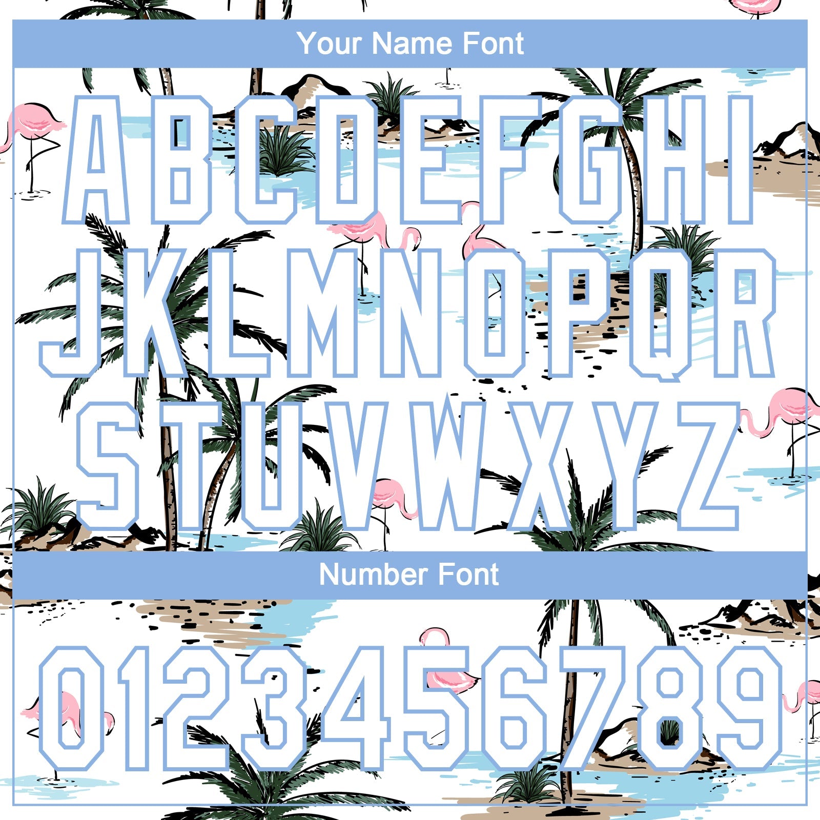 Custom White Light Blue Tropical Hawaii Palm Trees And Flamingo Two-Button Unisex Softball Jersey