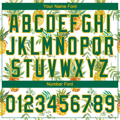 Custom White Kelly Green-Gold Hawaii Fruit Pineapples Two-Button Unisex Softball Jersey
