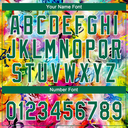 Custom Graffiti Pattern Kelly Green-White Vibrant Multi-Color Street Style Two-Button Unisex Softball Jersey