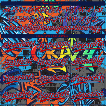 Custom Graffiti Pattern Red Sky Blue-Navy Vibrant Multi-Color Street Style Two-Button Unisex Softball Jersey