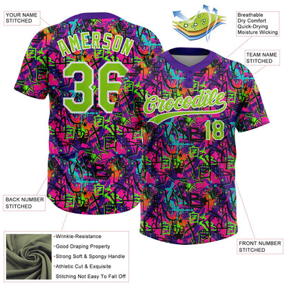 Custom Graffiti Pattern Neon Green-White Vibrant Multi-Color Street Style Two-Button Unisex Softball Jersey
