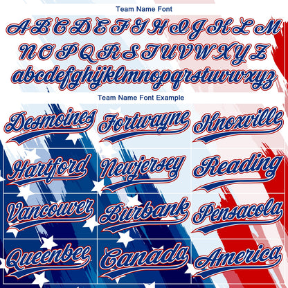 Custom White Royal-Red American Flag Two-Button Unisex Softball Jersey