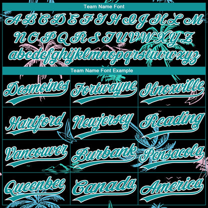 Custom Black Teal-White Hawaii Palm Trees Two-Button Unisex Softball Jersey