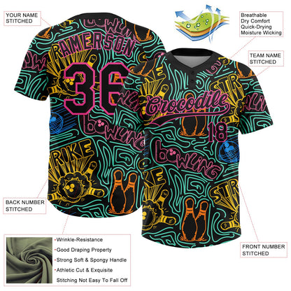 Custom Black Pink Bowling 3D Pattern Design Two-Button Unisex Softball Jersey