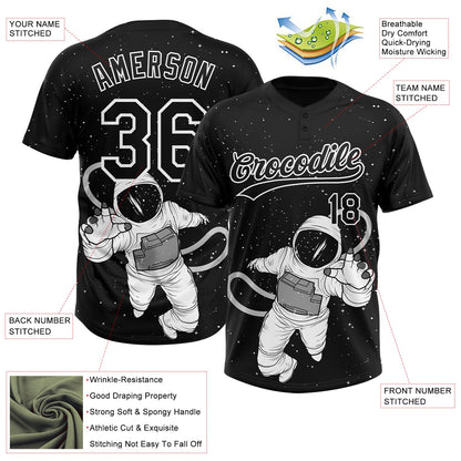Custom Black White Astronaut 3D Pattern Design Two-Button Unisex Softball Jersey