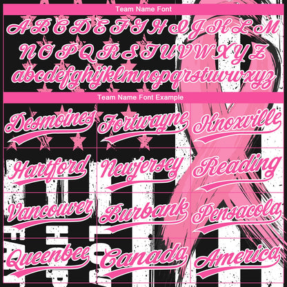 Custom Black Pink-White American Flag With Pink Ribbon Breast Cancer Awareness Month Women Health Care Support Two-Button Unisex Softball Jersey