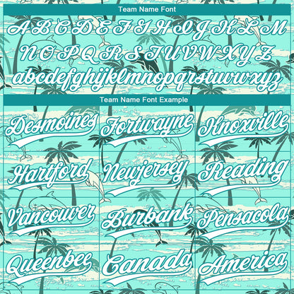 Custom Teal White Hawaii Palm Trees And Dolphin Two-Button Unisex Softball Jersey