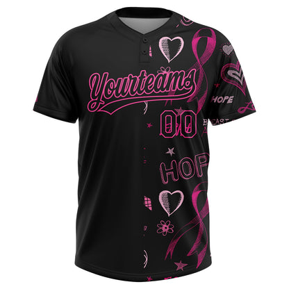 Custom Black Pink Pink Ribbon Breast Cancer Awareness Month Women Health Care Support Two-Button Unisex Softball Jersey