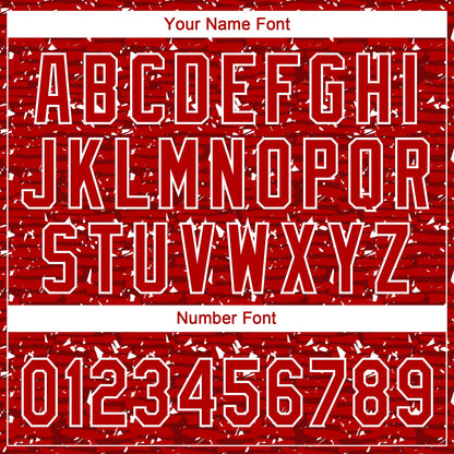 Custom Red-White Raglan Sleeves Distressed Fragment Brush Stroke Two-Button Unisex Softball Jersey