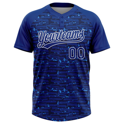 Custom Royal-White Raglan Sleeves Distressed Fragment Brush Stroke Two-Button Unisex Softball Jersey