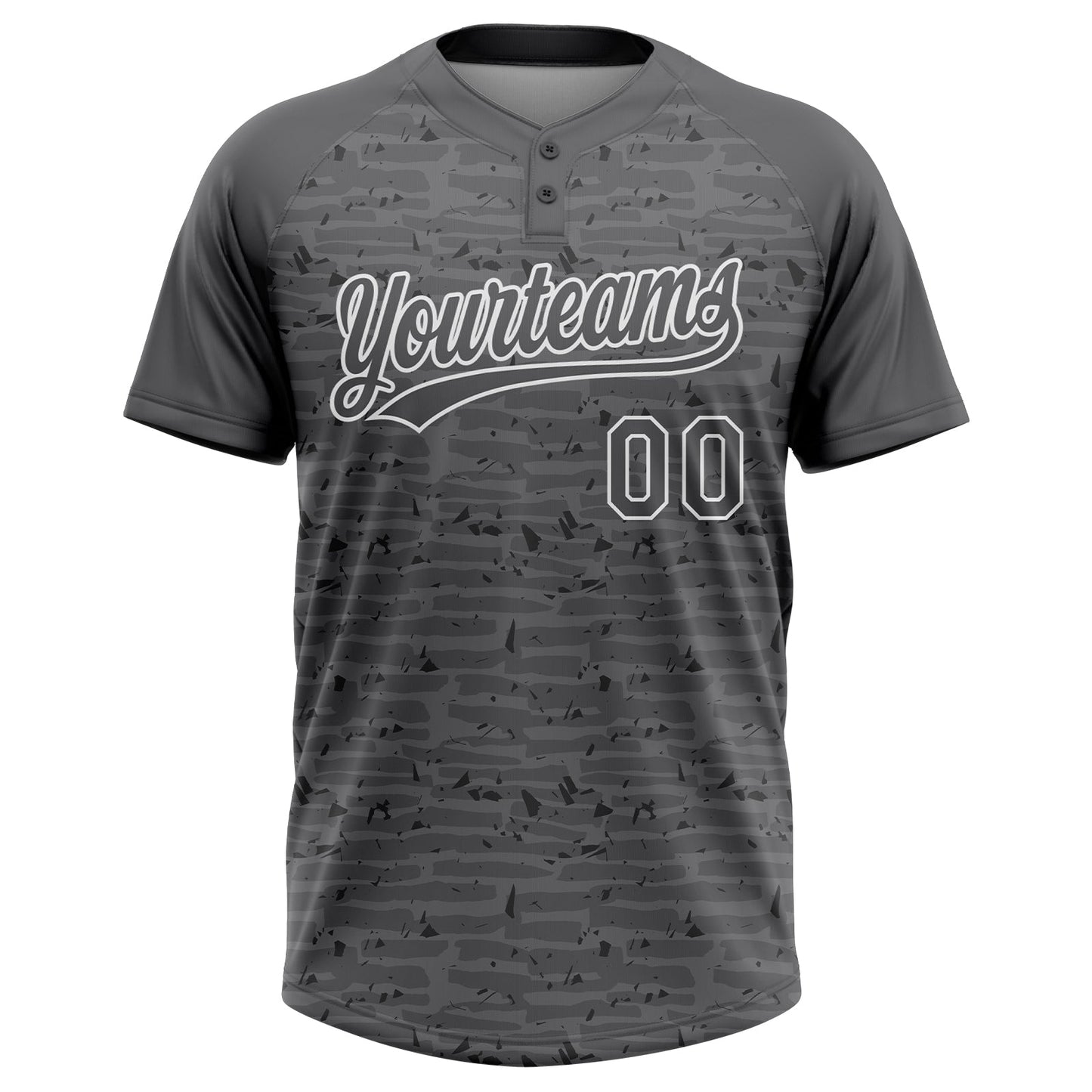 Custom Steel Gray-White Raglan Sleeves Distressed Fragment Brush Stroke Two-Button Unisex Softball Jersey