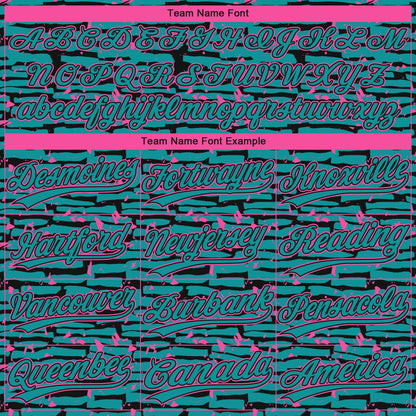 Custom Teal Black-Pink Raglan Sleeves Distressed Fragment Brush Stroke Two-Button Unisex Softball Jersey
