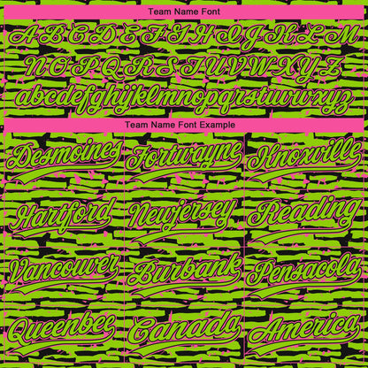 Custom Neon Green Black-Pink Raglan Sleeves Distressed Fragment Brush Stroke Two-Button Unisex Softball Jersey